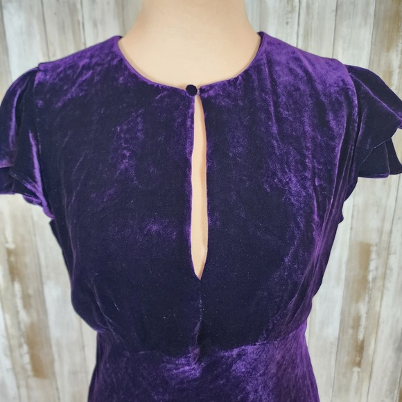 Polo Ralph Lauren Velvet Silk Blend Dress Sz 6 Purple Flutter Sleeve Party - Picture 2 of 15